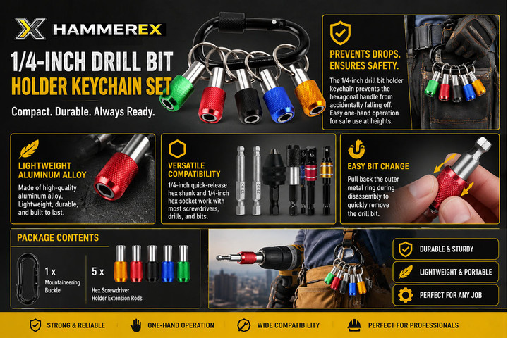 Hammerex 1/4" Drill Bit Holder Keychain Set